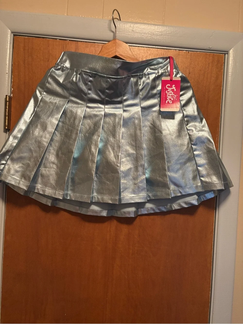 Justice Metallic Silver Pleated Skater Skirt with Tag